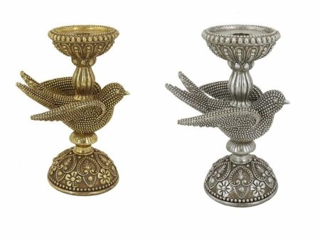 Candle Holder DKD Home Decor Golden Silver Resin Bird 17 x 11 x 25 cm (2 Units) Online Hot Sale