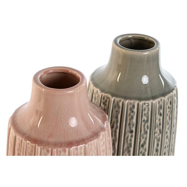 Vase Home ESPRIT Grey Pink Porcelain 15 x 15 x 31 cm (2 Units) Discount