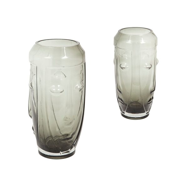 Vase Romimex Grey Glass Face 9 x 25 x 9 cm Online Hot Sale