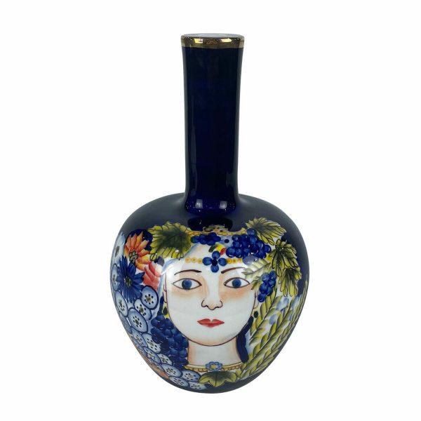 Vase DKD Home Decor Face Porcelain Blue Multicolour 17 x 17 x 30 cm Fashion