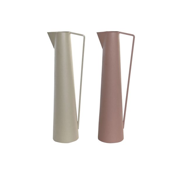 Vase DKD Home Decor 15 x 11 x 45 cm Beige Pink Iron (2 Units) Sale