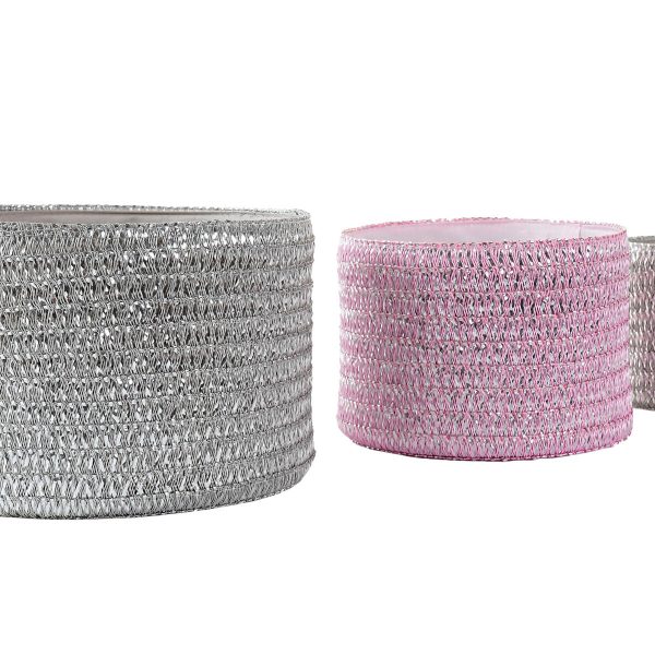 Basket set DKD Home Decor Grey Pink polypropylene 27 x 27 x 17 cm Sale