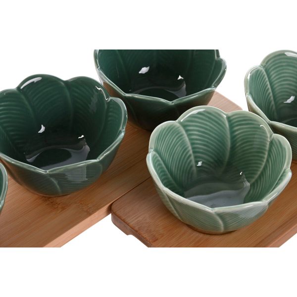 Appetizer Set Home ESPRIT Green Dark green Bamboo Porcelain Tropical 4 Pieces 32 x 10 x 7 cm (2 Units) Online Sale