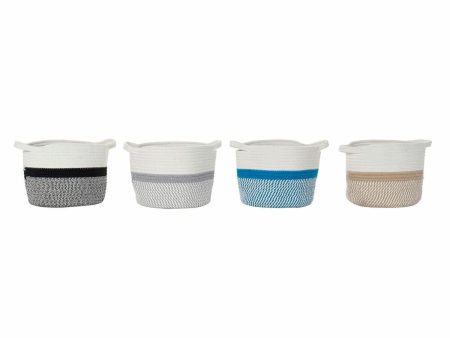 Basket DKD Home Decor Blue Black Beige Grey 25 x 25 x 20 cm (4 Pieces) Hot on Sale