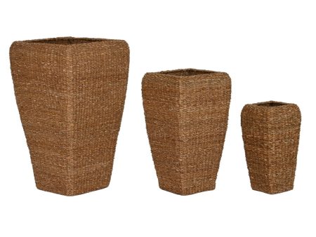 Set of Planters Home ESPRIT Natural Metal Natural Fibre 40 x 40 x 70 cm (3 Pieces) Online Hot Sale