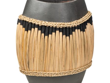 Vase Romimex Black Natural Ceramic Natural Fibre 40 x 40 x 24 cm Online