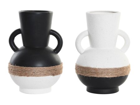 Vase DKD Home Decor 16,5 x 16,5 x 24 cm Ceramic Black Brown Rope White (2 Units) Online Hot Sale